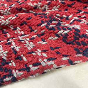 秋冬新到货红色织格子纹编织粗花羊毛呢布料小香风服装粗纺花呢布