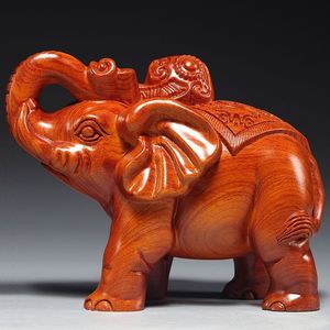 花梨木雕刻大象摆件家居办公室装饰一对招财吸水象工艺品开业送礼