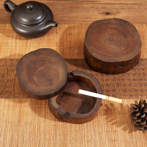 实木烟灰缸带盖创意复古个性新中式古典禅意客厅摆件泰国木头烟缸