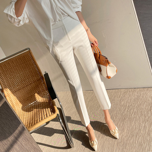 白色西装裤女2024夏装新款薄款垂感九分铅笔裤高腰显瘦直筒小西裤