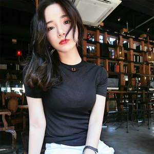 短袖T恤女装2024夏装新款韩版ins潮性感修身显瘦薄款黑色微透上衣