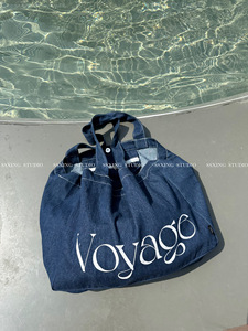 Voyage字母水洗牛仔帆布包女单肩超大容量购物袋学生布袋托特包