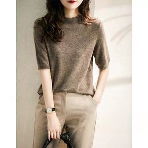 短袖薄款圆领通勤韩版2023年女装新款韩版单穿套头羊毛羊绒针织衫
