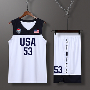 2019美国队球衣男篮世界杯USA篮球服套装男比赛服蓝球服定制印字