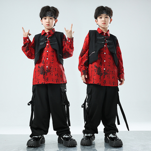 儿童新中式古风套装街舞服千字文诗朗诵国风潮服马甲套装演出服装