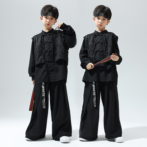 中国风街舞潮服儿童hiphop国潮套装男童古风盘扣外套新中式演出服