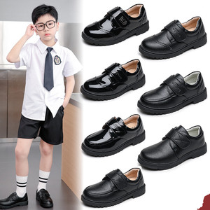 男童软皮鞋黑色英伦风表演男孩演出鞋中大童小学生单鞋学校六一节
