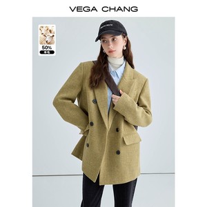 VEGA CHANG羊毛呢子大衣女冬2023新款英伦风加厚保暖毛呢西装外套