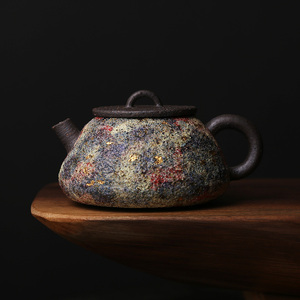 手工台湾岩矿斑斓茶壶泡茶壶日式粗陶石瓢壶家用单个壶功夫茶具