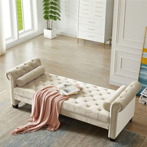 美式轻奢床尾凳卧室布艺床前凳简约小户型实木沙发凳有扶手换鞋凳
