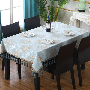 欧式长方形桌布高档西餐桌布蓝色奢华正方形茶几垫布麻将桌台布