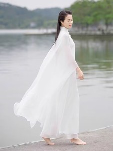 文艺复古茶服女春秋季仙气禅舞服白色瑜伽太极连衣裙两件套