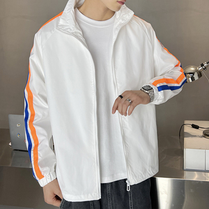 2024潮流初秋学生夹克男设计感小众春秋薄款韩版港风橙色白色外套