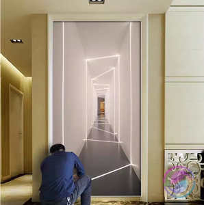 现代抽象延伸空间玄关过道背景墙壁纸客厅墙布几何光线艺术8D壁画
