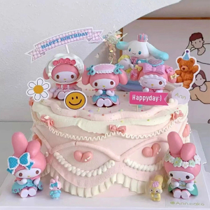 蛋糕装饰摆件卡通粉色美乐蒂库洛米玉桂狗KT猫女孩公主生日插件
