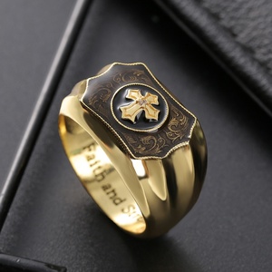 向南寻欧美创意18k黄金色仿真玛瑙十字架信念和力量男士戒指指环