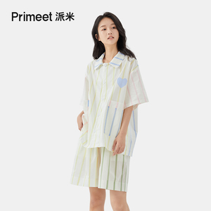 PRIMEET/派米睡衣女春秋条纹爱心衬衫简约宽松休闲女生外穿家居服