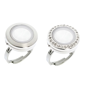 不锈钢戒指钛钢指环 可调节ring 圆形玻璃相盒 可diy情侣照片饰品