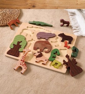 动物拼图手抓板嵌板早教益智积木配对认知木质拼图板堆叠儿童玩具