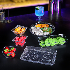 塑料碟子酒吧KTV发光果盘架配套盘子圆形长方形透明冰纹小吃碟