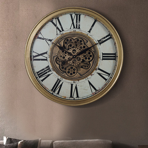 欧式艺术复古齿轮挂钟家用客厅餐厅个性钟表铁艺指针墙壁装饰钟表