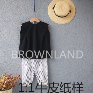 「BROWNLAND」简约绑带打褶背心防蚊裤套装1:1童装手工纸样