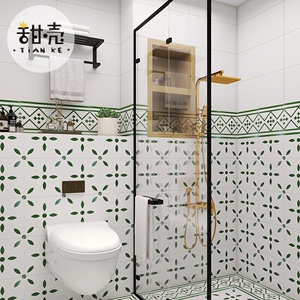 墨绿复古卫生间花砖300X300法式浴室小白砖厕所阳台花片厨房瓷砖