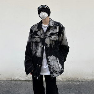 美式高街vibe扎染泼墨牛仔衣外套男韩版潮牌高级感hiphop工装夹克