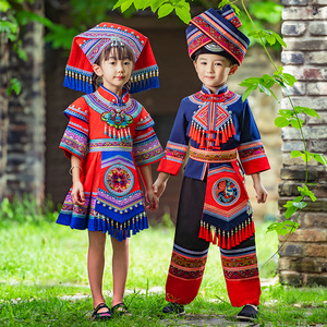 广西儿童壮族服饰少数民族服装苗瑶族彝族演出衣服男女童舞蹈表演