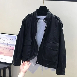 今年流行pu皮衣夹克女2024春秋新款大码设计感欧货小个子机车外套