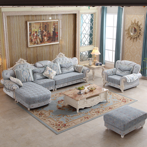 欧式法式沙发客厅布艺沙发小户型L型转角简欧田园风实木组合沙发