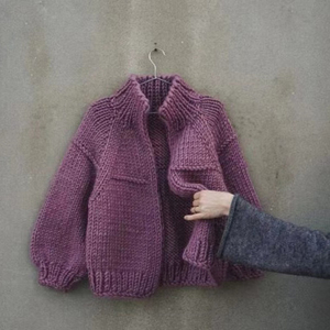 紫色毛衣女小个子2023年冬季新款慵懒风宽松大码加厚针织开衫外套