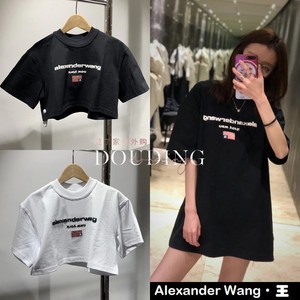 Alexander Wang亚历山大王T恤胸前字母logo旗帜刺绣短款圆领短袖