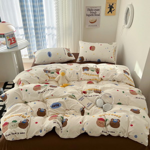 晚安猫ins韩式卡通水洗棉四件套春夏柔软床单被套宿舍三件套床品