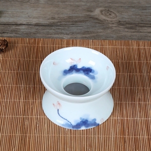 釉下彩陶瓷功夫茶具盖碗茶杯过滤器茶滤网 影青手绘茶道配件茶漏