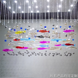 创意玻璃条纹鱼艺术空中吊饰彩色鱼群挂件商场中庭酒店天花装饰品