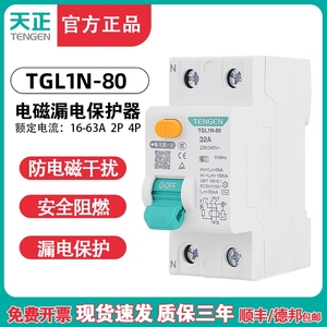 天正TGL1N-80电磁式小型漏电断路器2P 4P隔离开关带漏电保护 63A