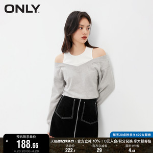 ONLY2023秋冬新款时尚休闲露肩假两件短款长袖卫衣女|12339S023