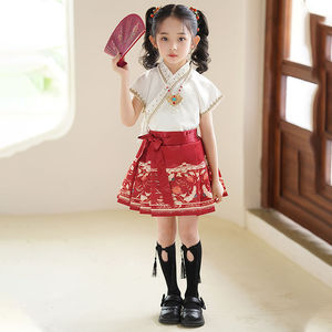 儿童古风马面裙夏季薄款短袖超仙中国风公主裙可爱女童汉服短裙
