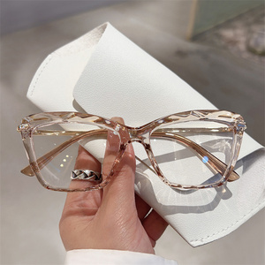 新款复古时尚水晶多切面平光镜个性韩版简约金属方框百搭眼镜ins