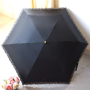 日系三折叠弯把超轻可爱波点弯钩小巧晴雨伞爱心黑胶太阳伞遮阳伞