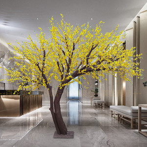 仿真迎春花树小黄花黄色植物假树大型室内客厅落地花艺幸福树装饰