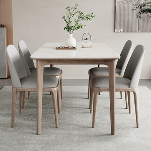 北欧实木岩板餐桌椅组合胡桃色小户型家用现代简约长方形吃饭桌子