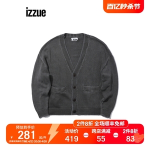 izzue男装针织开衫春季做旧水洗排扣毛衣外套4501F1H