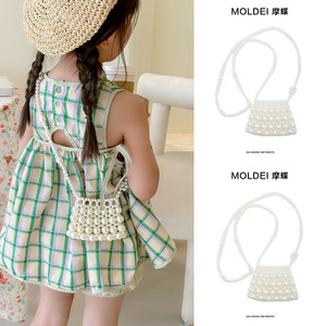 夏天搭裙子mini装饰小包包女童2024新款夏季儿童珍珠包斜挎口红包