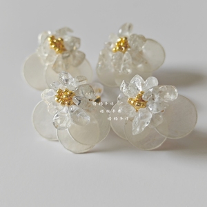 【满26包邮】贝壳花园超仙法式复古水晶花朵耳环小众设计温柔气质
