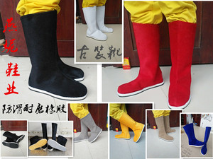古装汉服靴子男女诸葛亮鞋大臣书生中式长筒黑白红色戏曲演出布靴