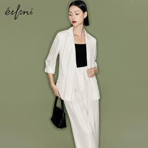 Eifini/伊芙丽女装2024年夏装新款条纹宽松亚麻西装外套1F4110761