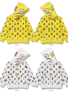 24春秋日系潮牌儿童男女宝宝猿猴猴子小黄人满印外套连帽亲子卫衣