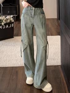 解构工装牛仔裤男女大码夏季新款小众设计感不规则复古遮胯阔腿裤
